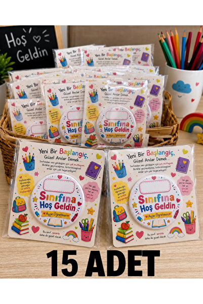 redbuttonkidsstore 15 Li okuluna hoşgeldin rozeti kişiselleştirilebilir