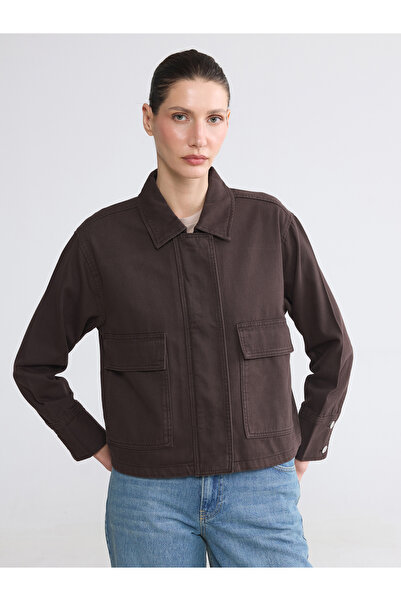 LC Waikiki Shirt Collar Flap Pocketed Women's Jean Jacket