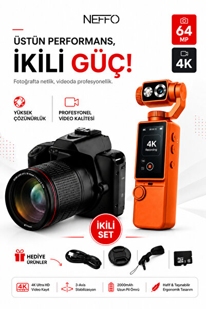 NEFFO 4K WiFi Dijital Fotoğraf Makinesi Kamera | 3.0" LCD Taşınabilir Vlog Sp...