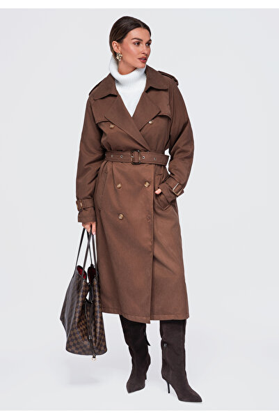 OMBRE Damenmantel, Midi-Länge, Klassisches Trenchcoat-Design OW-COLC-0121 Braun