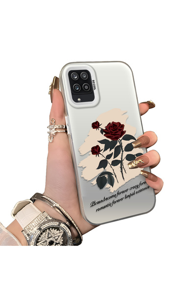 CHICASELUX Samsung Galaxy A12/M12 Compatible Retro Red Rose Printed Impact-Re...
