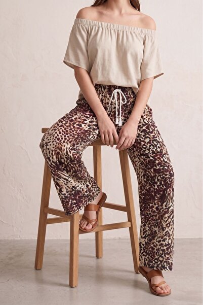 Farya Home Woven Viscose Breeze Lace Detailed Patterned Wide Leg Skirt Trousers