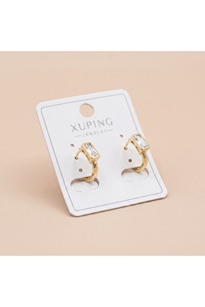 XUPING JEWELRY Vıp Seri 316L Çelik Gold Renk Baget Taşlı Halka Küpe 1,5 cm