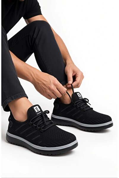McDark Men's Knitted Faylon Sole Sneaker Walking Shoes - Black Smoke