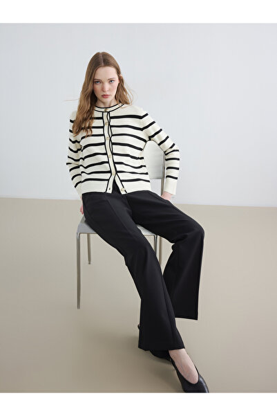 LC Waikiki Crew Neck Striped Women's Knitwear Cardigan