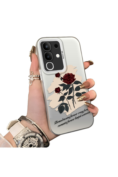 CHICASELUX Vivo Y29 4g Compatible Retro Red Rose Printed Shock Protective Rig...