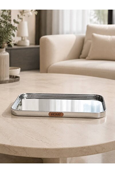 Hinora Rectangular Mirrored Metal Decorative Tray – Presentation Tray with Go...