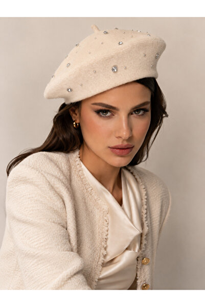 Luminos Butik Ecru Stone Detailed Painter Beret Bere1102