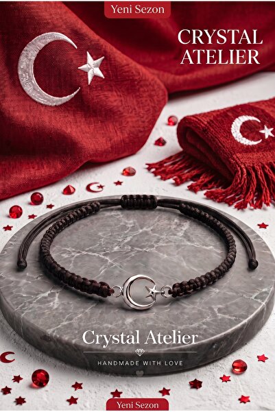 Crystal Atelier Moon Star Black Macrame Bracelet Unisex Adjustable Handmade T...