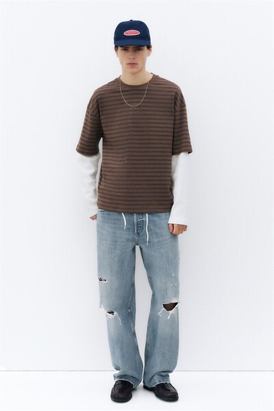 Pull & Bear Yırtık detaylı straight jean