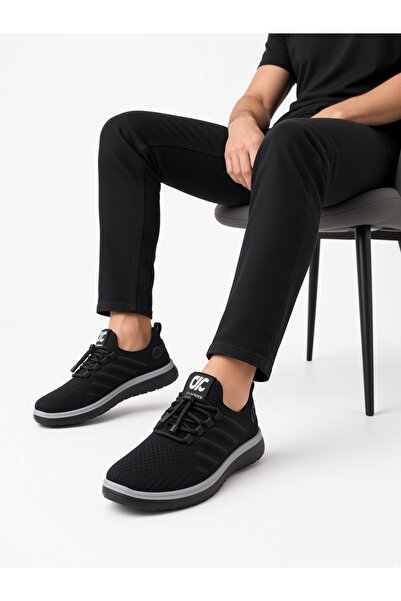 McDark Erkek Triko Örme Faylon Taban Sneaker Yürüyüş Ayakkabısı-SİYAH FÜME