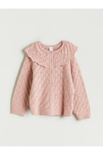 LC Waikiki Cardigan tricotat pentru fete, cu guler rotund și model perforat