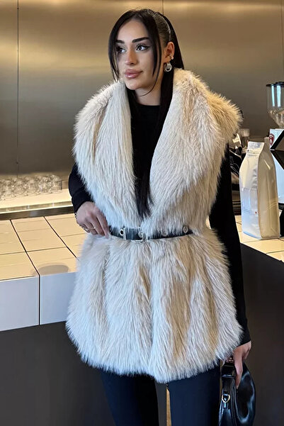 TOZLU Women's Inner Lined Bearded Fur Vest (Available in Sizes S-M-L-Xl.)