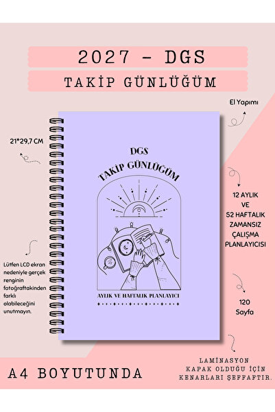 Else Craft 2027 DGS Sınav Takip Günlüğüm - A4 BOYUTUNDA - LİLA - Aylık - Haft...