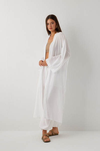 İpekçi Otantik Soleo Long Voile Kimono White