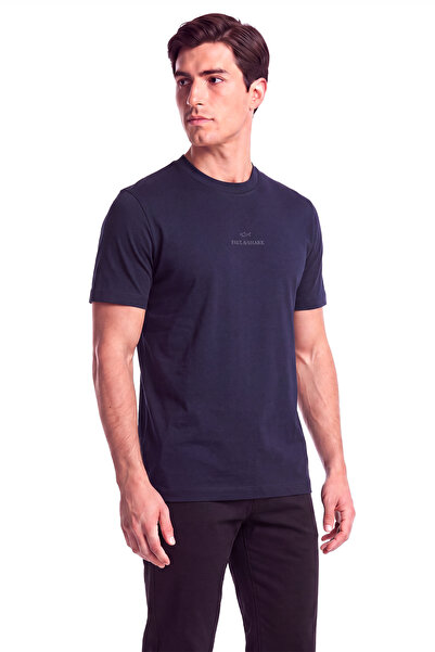 PAUL&SHARK Men's Comfortable Fit Logo Embossed Cotton Short Sleeve Navy Blue ...