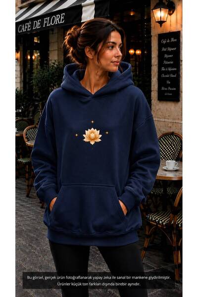 EMMODA Women's Lotus Flower Printed Sparkling Star Motif Hooded Kangaroo Pock...