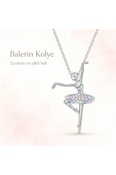 Balletique Renkli Taşlı Balerin Kolye Kız Çocuk ve Kadın
