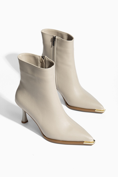 camaiore Beige Metal Detailed Heeled Boots for Women New Season