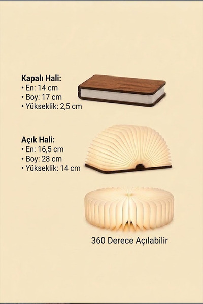 Kitchen Life 3 Renk Fonksiyonlu Akordeon Katlanır Kitap Şeklinde Masa Lambası Abajur