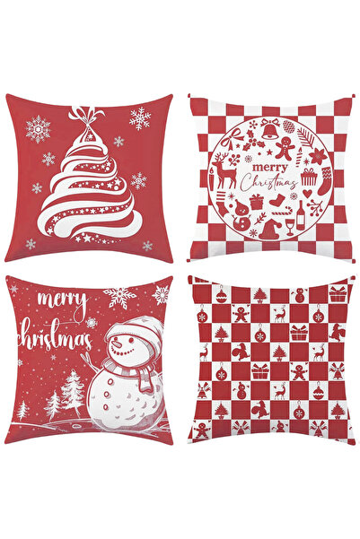 OtherMax Huse de Pernă Decorative de Crăciun din In Roșu 4 buc 40x40 cm — hus...