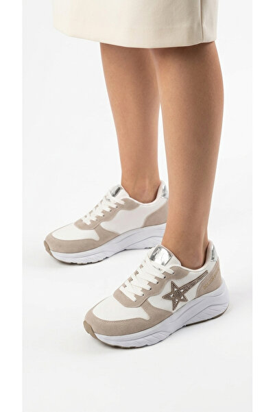 Limeo Kadın Parlak Yıldız Detaylı Kalın Tabanlı Günlük Bağcıklı Spor Ayakkabı Sneaker