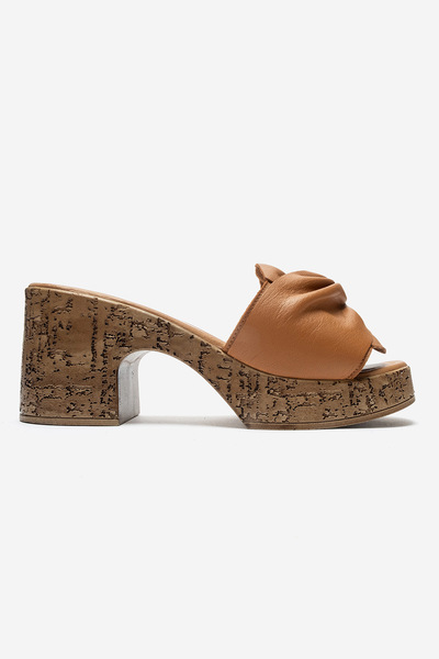 ERNİLA Genuine Leather Thick-Heeled Women's Slippers