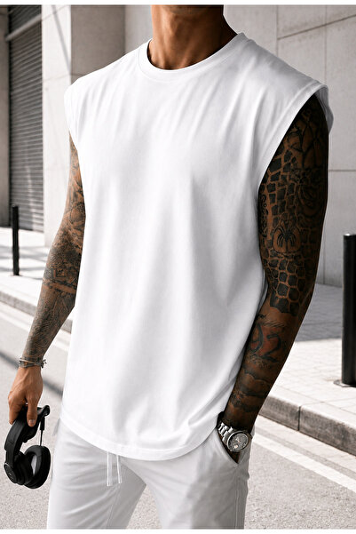 FAVORİST Plain Men's Combed Cotton Fabric (Zero Sleeve) T-Shirt