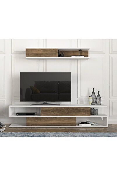 Dekorister Tv Ünitesi 180 cm - Raflı ve Düşer Kapaklı Modern Tv Sehpası - Duv...