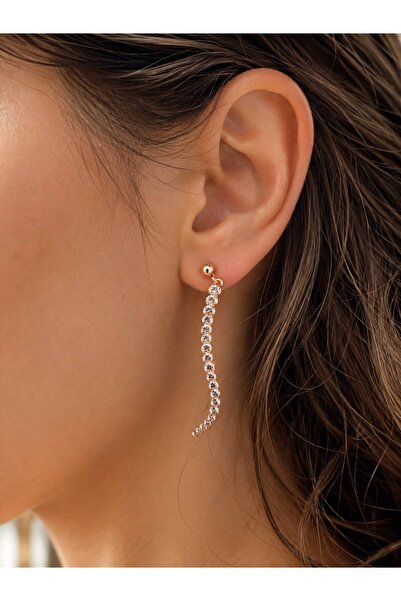 Gönülden Tasarım Zircon Stone Waterway Women's Earrings 6 cm