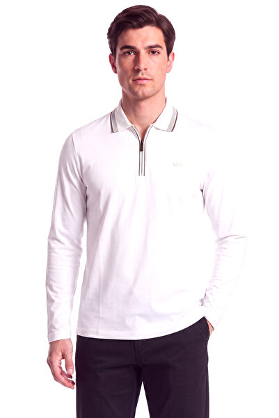 PAUL&SHARK Men's Regular Fit Cotton Metallic Logo Detailed Long Sleeve White ...