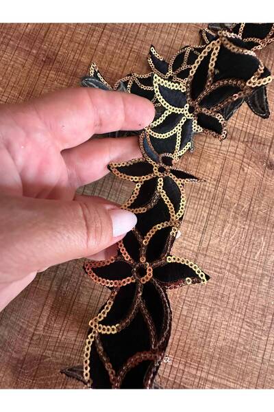 Gönülden Tasarım 90X6 cm Iron-On Black Floral Ribbon Sewing Accessory
