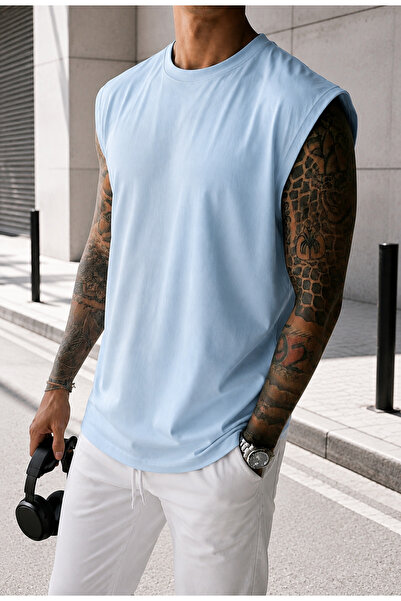 FAVORİST Plain Men's Combed Cotton Fabric (Zero Sleeve) T-Shirt