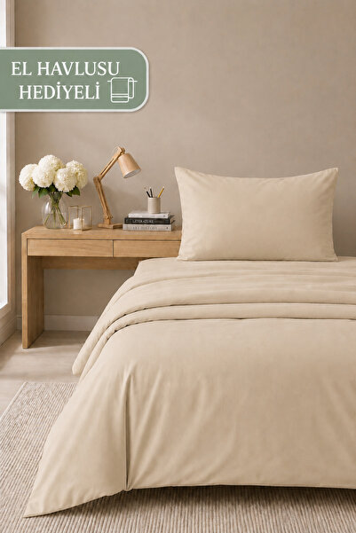 Anılsan 100% Cotton Beige Student Set - Single Duvet Cover Set + 1 Pillow + 1...