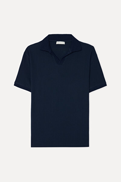 Mudo Men's Navy Blue Jacquard Comfort Fit Polo Collar T-Shirt