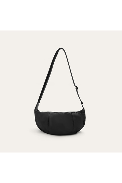 Mudo Women's Black Stitched Oval Shoulder Bag