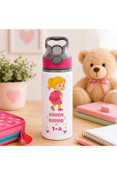 hanibana Öğrencilere Özel İsimli Pipetli Su Matarası & Çocuk Suluğu - 650 ml