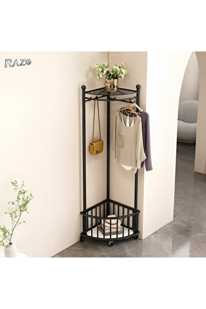 Razo corner coat rack with wheels, metal, multifunctional clothes rack, Compa...