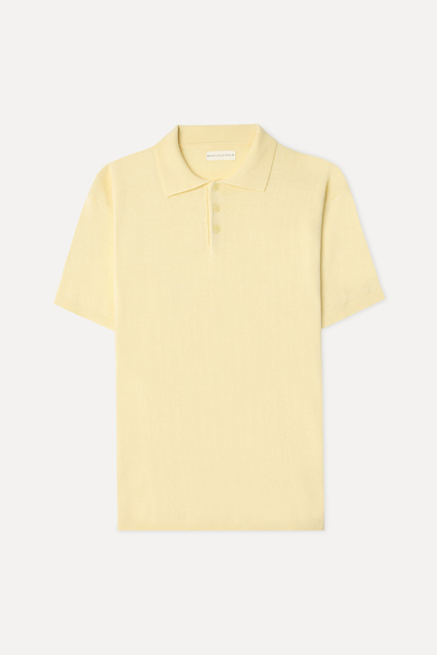 Mudo Men's Yellow Comfort Fit Polo Collar Short Sleeve Knit Sweater