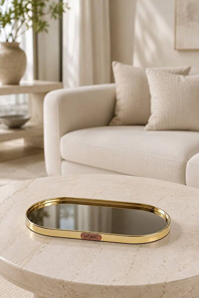 Hinora Oval Aynalı Metal Dekoratif Tepsi – Gold & Gümüş Renk Seçenekli Sunum ...