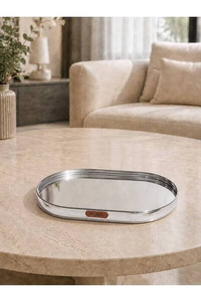 Hinora Oval Mirrored Metal Decorative Tray – Presentation Tray with Gold & Si...