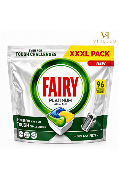 Fairy Platinum All in One Lemon – Capsule pentru Mașina de Spălat Vase, 96 Bu...