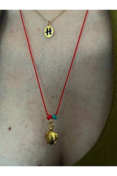 Hoop jewelery Steel Red String Turquoise Stone Turtle Necklace