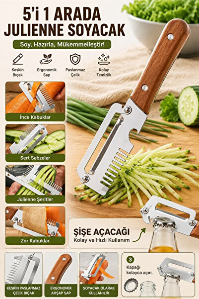 TUMU LIFE 5 i 1 Yerde Çok Fonksiyonlu Sebze Soyacağı Kesme, Soyma, Açma, Rend...
