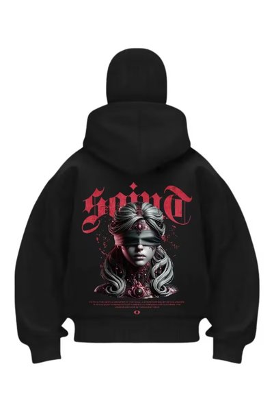 LAND MODA Black Unisex Snow Mask Samurai Hooded Oversize Cardigan