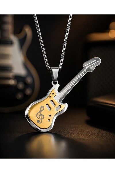 voyageaccessory Stainless Steel Guitar Pendant Gold Silver Color Left Hand Sw...