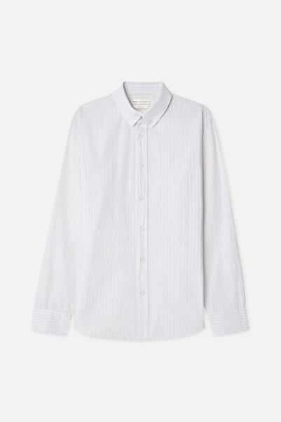 Mudo Men's Gray Striped Regular Fit Long Sleeve Shirt