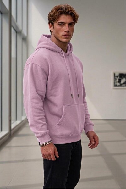 NO 601 Men's Lilac Plain Hooded Cotton Sweatshirt