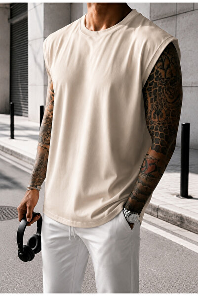 FAVORİST Plain Men's Combed Cotton Fabric (Zero Sleeve) T-Shirt