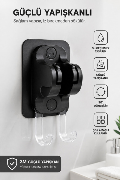 AquaFlex Yapışkanlı Duş Başlığı Askısı | Mafsal | | Kendinden Yapışkanlı |